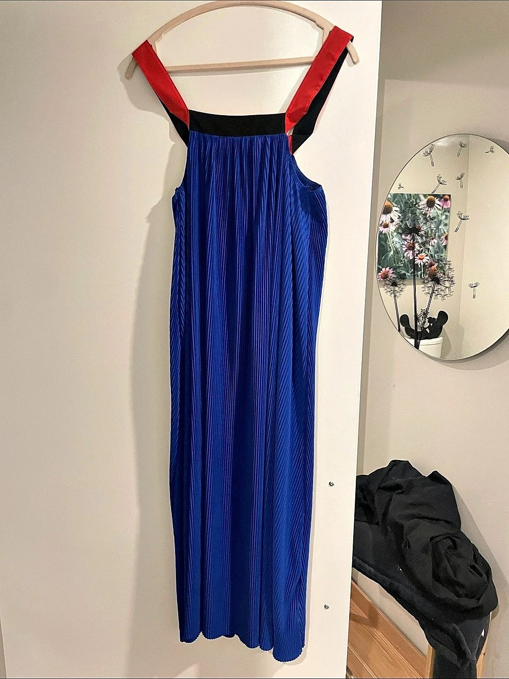 Zara Trafaluc Pleated Maxi Dress in Blue & Red Size Large NWT